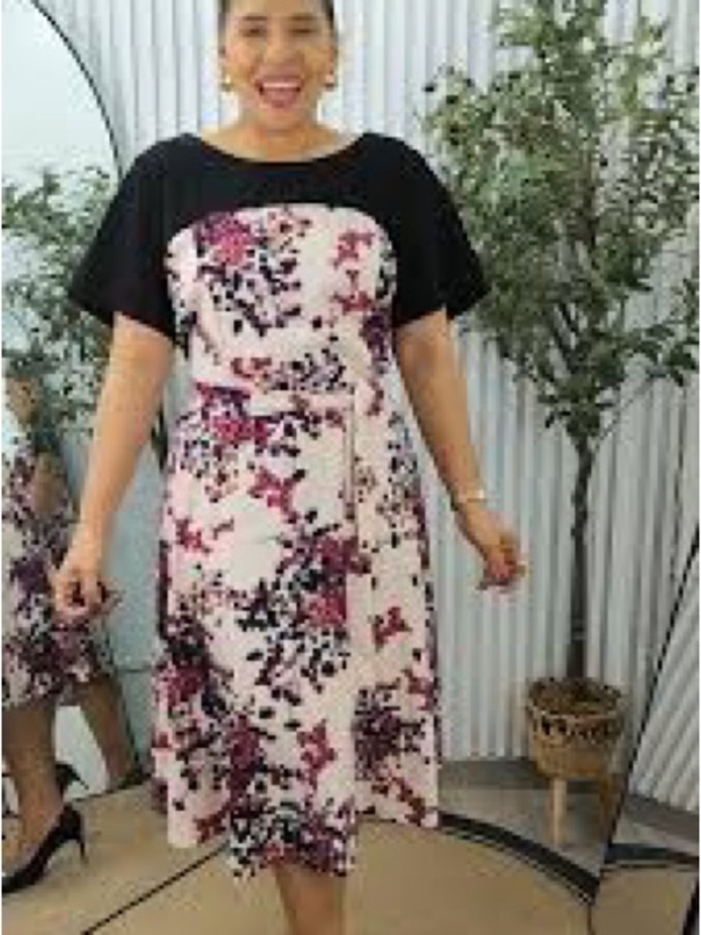 Lane Bryant Black & Pink Floral Midi Dress size 22/24